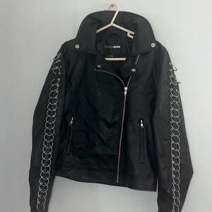 Fashion Nova Edgy Black Leather Jacket with Silver Details